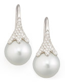 White South Sea Pearl & Diamond Drop Earrings, 0.56ct