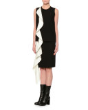 Ruffle-Trim Pencil Skirt, Black/White