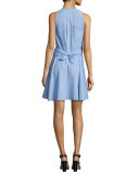 Sleeveless Tie-Back Poplin Dress, Blue