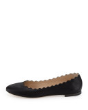 Scalloped Calfskin Ballerina Flat, Black