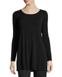 Silk Jersey Long-Sleeve Tunic, Black