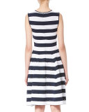 Nautical-Stripe Sleeveless Dress, Navy/White