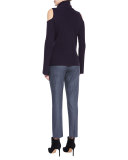 Torrence Cashmere Cowl-Neck Cold-Shoulder Ribbed Sweater