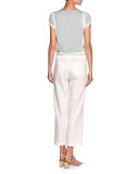 Bicolor Short-Sleeve Sweater, Light Blue/White