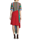 Short-Sleeve Ruffled Silk Dress, Multi Pattern
