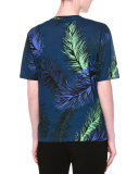 Short-Sleeve Feather-Print Tee, Blue/Green