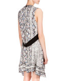 Sleeveless Jewel-Neck Marrakech-Print Dress, White/Black Marrakech