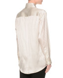 Button-Front Skinny-Striped Blouse, Cream/Black