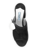 Suede Chunky-Heel Slide Sandal, Black (Nero)