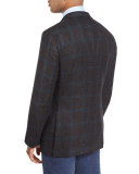 Double Windowpane Check Sport Coat, Black/Burgundy