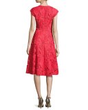 Cap-Sleeve Lace A-Line Dress, Coral