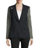 Colorblock Wool-Blend Jacket, Black/Army