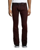 Coated Studded Pocket Denim Jeans, Red