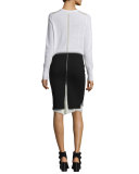 Elana Mesh-Trim Pullover Sweater, Ivory