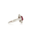 Estate Art Deco Diamond Spoke & Burma Ruby Ring, Size 5.5