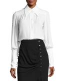 Button-Detail Silk Blouse, White