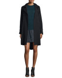 Double-Breasted Pleated-Back Trench Coat, Black