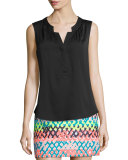 Sleeveless Split-Neck Blouse, Black