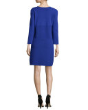 Round-Neck Pyramid Knit Shift Dress, Purple