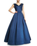 Sleeveless V-Neck Ball Gown, Navy