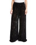 Patterned Sheer Wide-Leg Pants, Black