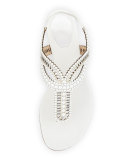 Pearly Crystal Flat Thong Sandal, Ivory