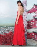 Sleeveless Ruffle-Back Column Gown, Poppy