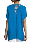 Blooming Bouquet Short-Sleeve Embroidered Blouse, Plus Size