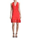 Lace-Appliqué Crepe Cocktail Dress