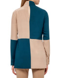 Bicolor Long-Sleeve Tunic Blouse, Camel/Seabiscuit