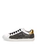 Pearly Leather Low-Top Sneaker, White/Black