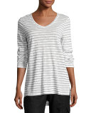 Long-Sleeve Thin-Striped Linen Tunic
