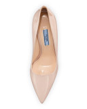 Vernice Mid-Heel Pointy Pump, Nude