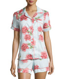 Rose-Print Shorty Pajama Set, Light Blue, Plus Size