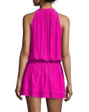 Maggie Sleeveless Smocked Split-Neck Dress, Paradise Pink