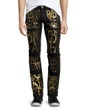 Skinny Jeans with Golden Logo Writing, Black