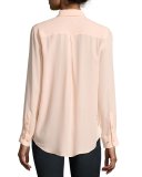 Essential Long-Sleeve Silk Shirt, Peach