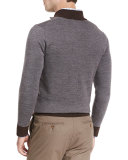 Sueded-Trim Quarter-Zip Sweater, Bison