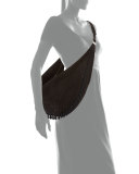 Sling 15 Tassel Suede Hobo Bag, Black