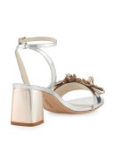 Lilico Floral Leather Mid-Heel Sandal, Silver/Rose Gold