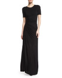Laila Short-Sleeve Ruched Maxi Dress, Black