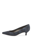 Poco Denim Kitten-Heel Pump, Navy Antique Denim