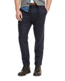 Chalk-Stripe Flat-Front Trousers, Navy