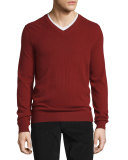 Cashmere Long-Sleeve V-Neck Sweater, Brick