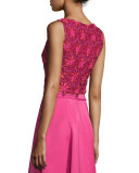 Sleeveless Embroidered Lace Crop Top, Geranium