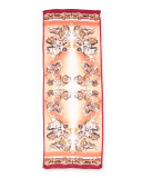Scroll-Print Border Silk Scarf, Apricot