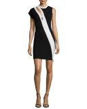 Asymmetric-Zip Sheath Dress, Black/White