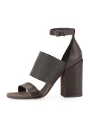 Monili Ankle-Wrap Chunky-Heel Sandal, Espresso