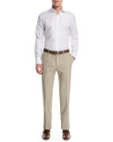 Mélange Flat-Front Pants, Tan (Brown)
