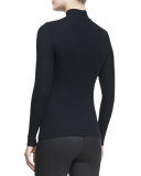 Long-Sleeve Mock-Neck Stretch Jersey Top, Black